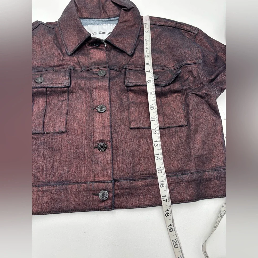 Juicy Couture‎ Metallic Plum Cropped Denim Jacket Women's Medium Button
